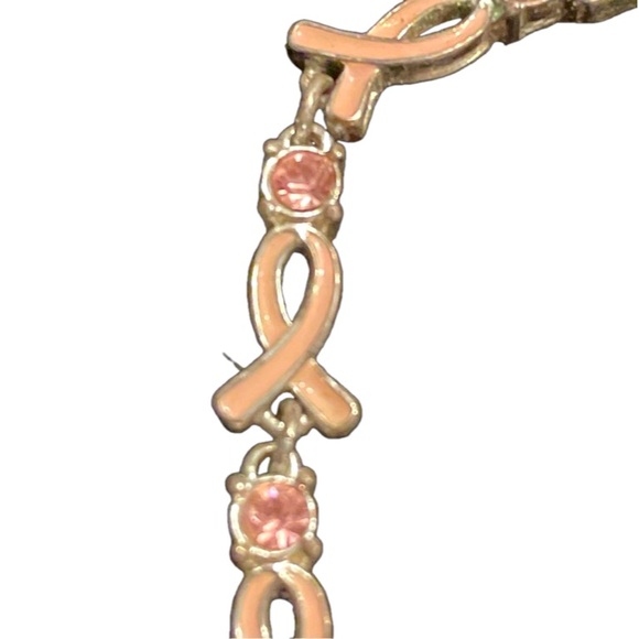 Vtg 8” Avon gold tone Breast Cancer Awareness bracelet w/10 bezel set crystals - Picture 6 of 13